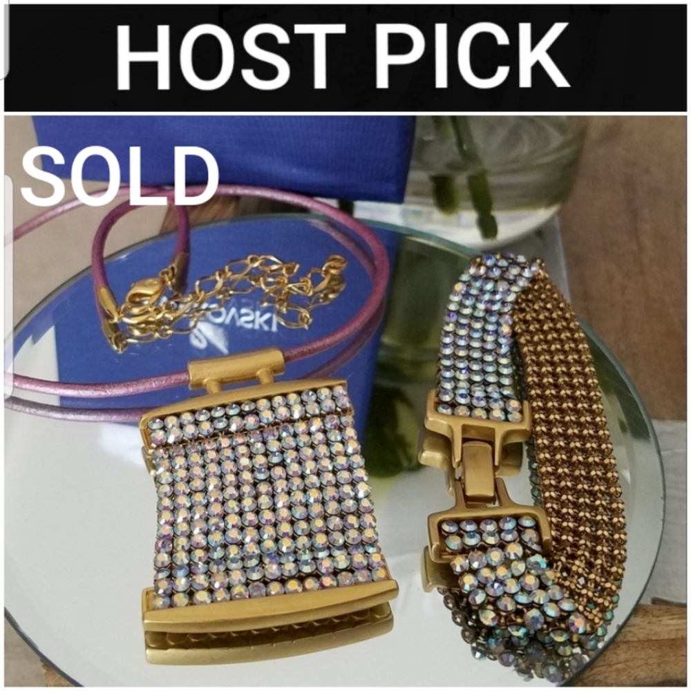 AUTHENTIC RARE Vintage Swarovski Mesh Aurora Borealis SET Necklace & Bracelet - Picture 1 of 17